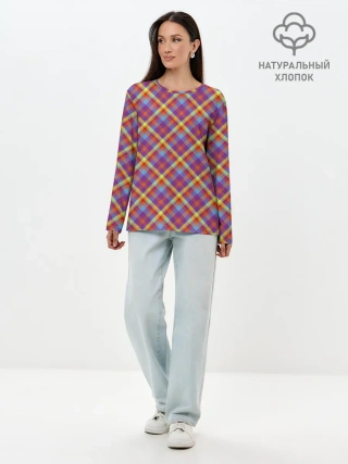 Лонгслив женский. Хлопок / Клеточный узор
