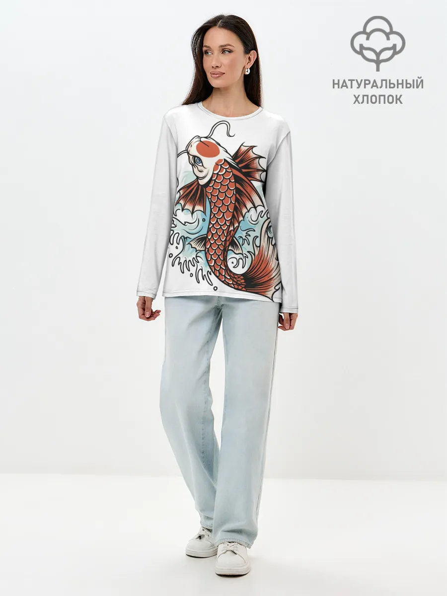 Лонгслив женский. Хлопок / Карп Кои
