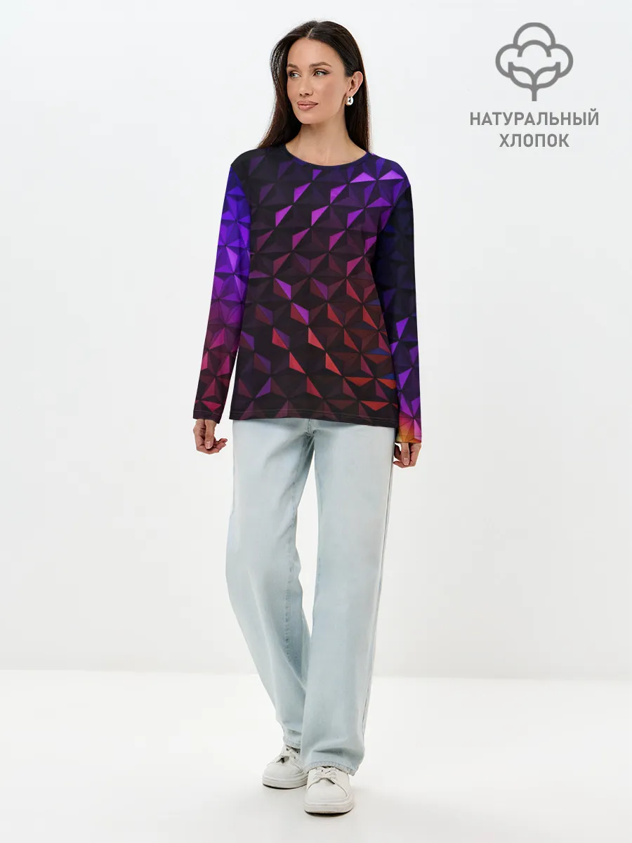 Лонгслив женский. Хлопок / Неоновая Текстура