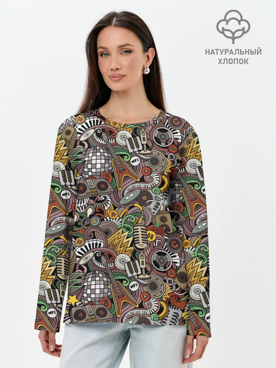 Лонгслив женский. Хлопок / Музыка