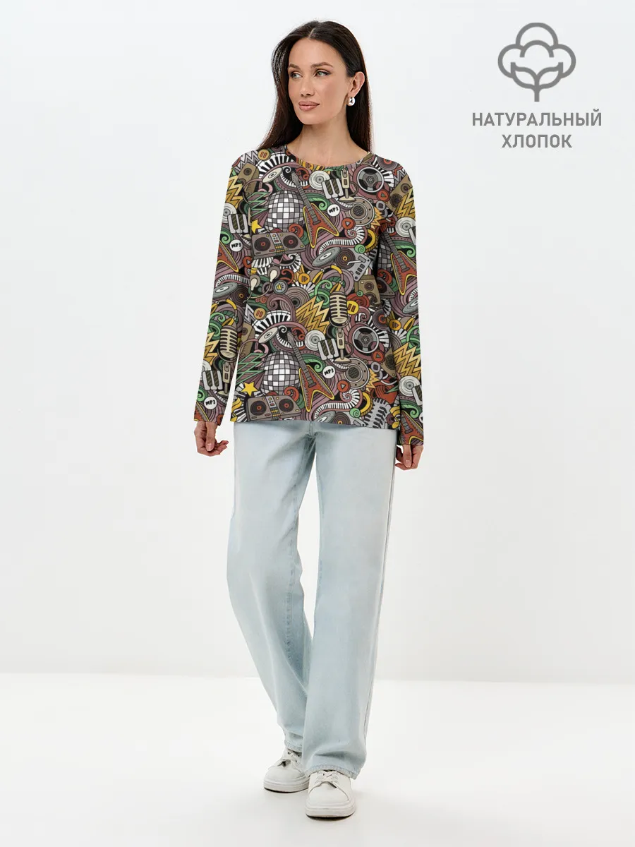 Лонгслив женский. Хлопок / Музыка