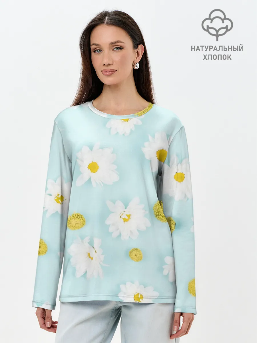 Лонгслив женский. Хлопок / Ромашки