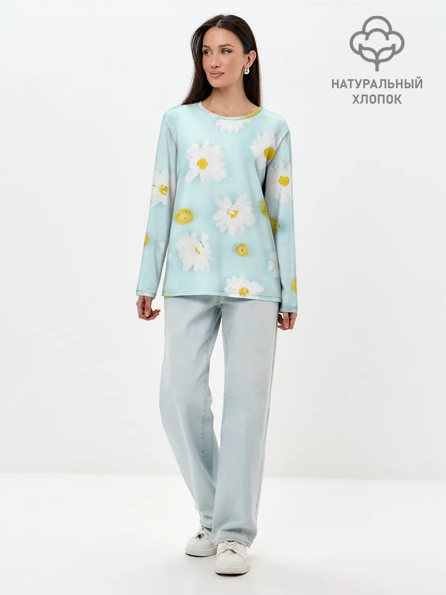 Лонгслив женский. Хлопок / Ромашки