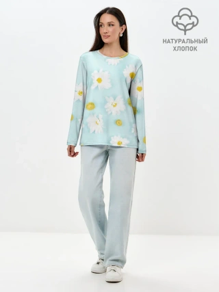 Лонгслив женский. Хлопок / Ромашки