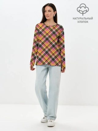 Лонгслив женский. Хлопок / Клеточный узор