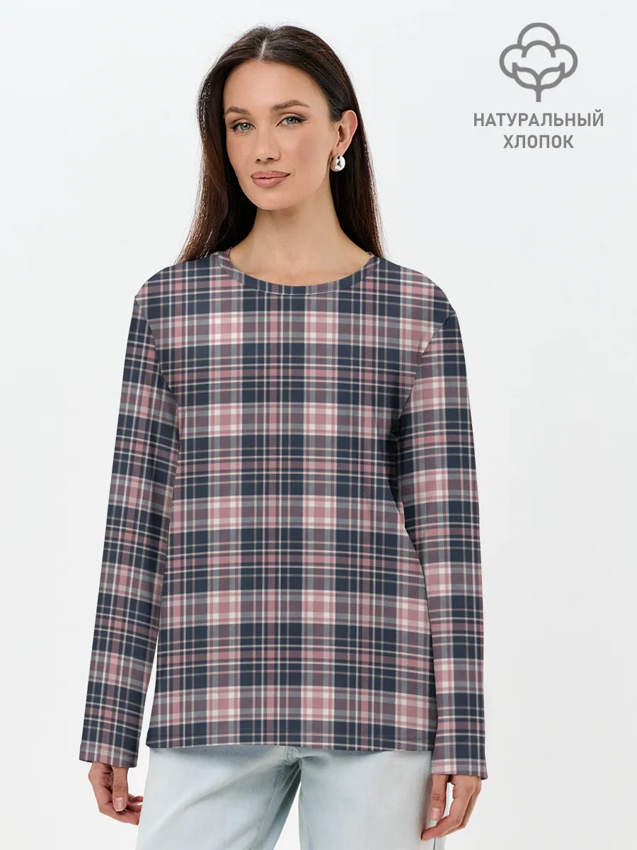 Лонгслив женский. Хлопок / Клеточный узор