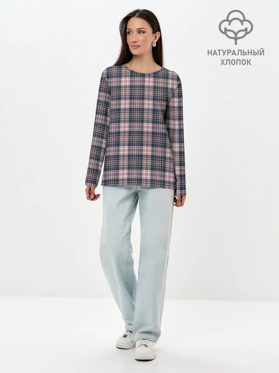 Лонгслив женский. Хлопок / Клеточный узор