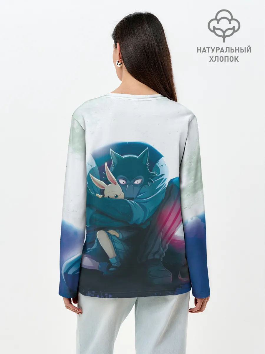 Лонгслив женский. Хлопок / Легоси Хару крупный принт