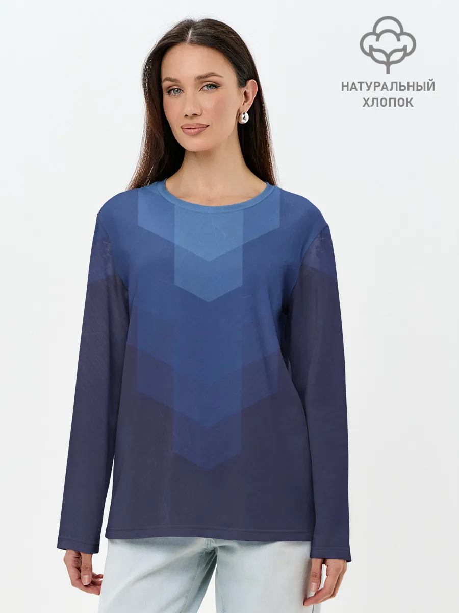 Лонгслив женский. Хлопок / Сине-черная Геометрия Линий