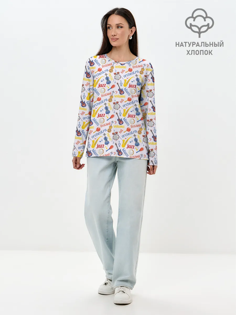 Лонгслив женский. Хлопок / Музыка