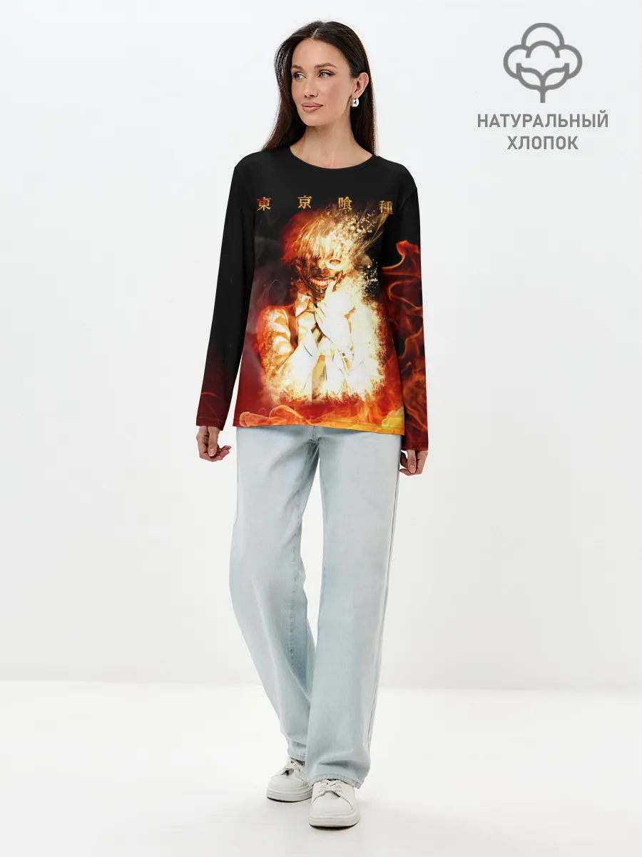 Лонгслив женский. Хлопок / Огненый Канеки Кен