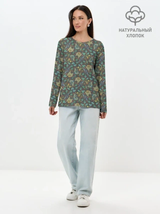 Лонгслив женский. Хлопок / Летучие мыши. Охота.