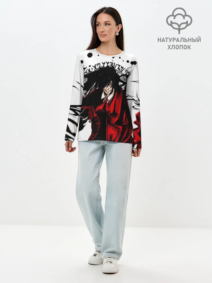 Лонгслив женский. Хлопок / Алукард на белом фоне