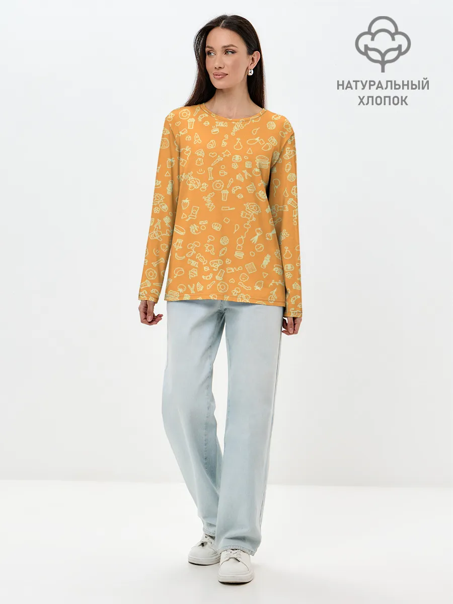 Лонгслив женский. Хлопок / оранжевая еда