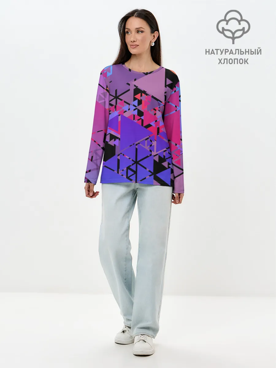 Лонгслив женский. Хлопок / Треугольники