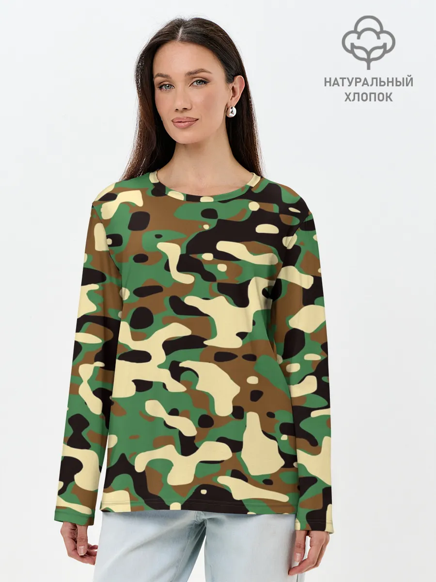 Лонгслив женский. Хлопок / Камуфляж