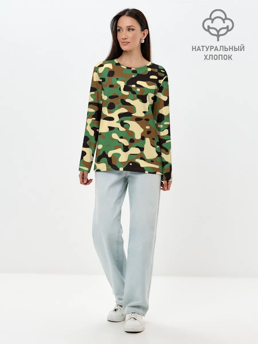 Лонгслив женский. Хлопок / Камуфляж