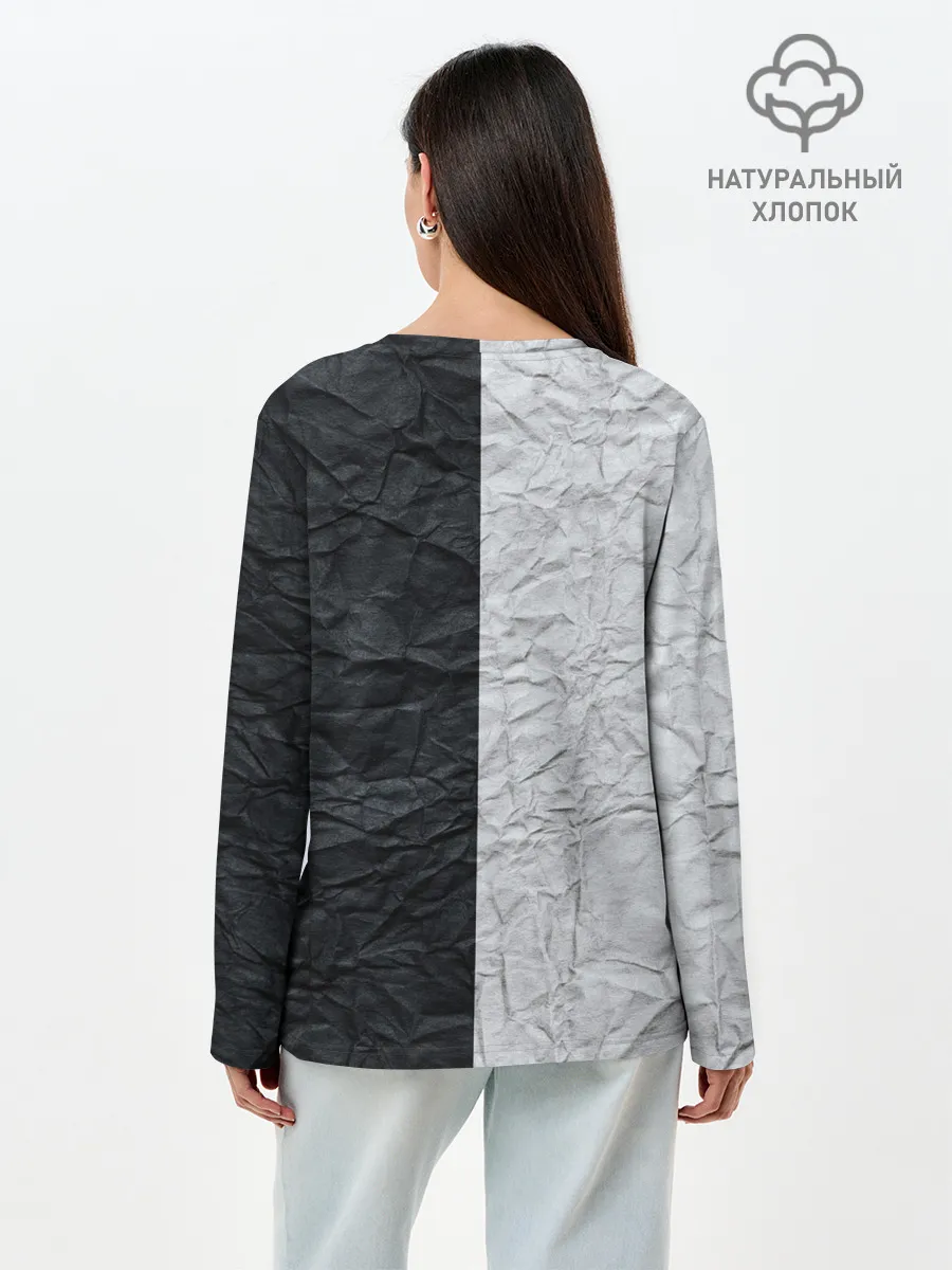 Лонгслив женский. Хлопок / Мятая Черно-Белая Бумага