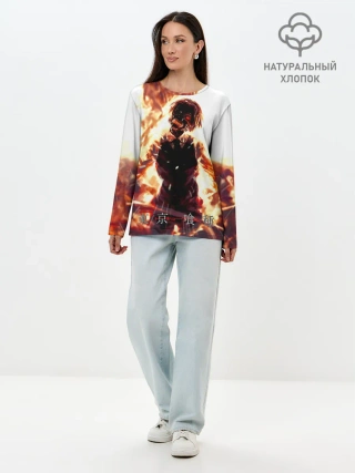 Лонгслив женский. Хлопок / Канеки Кен в огне