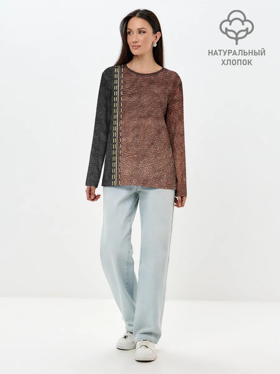 Лонгслив женский. Хлопок / Текстура Кожи