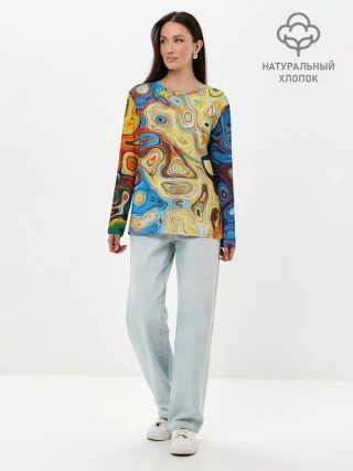 Лонгслив женский. Хлопок / Цветные абстрактные пятна