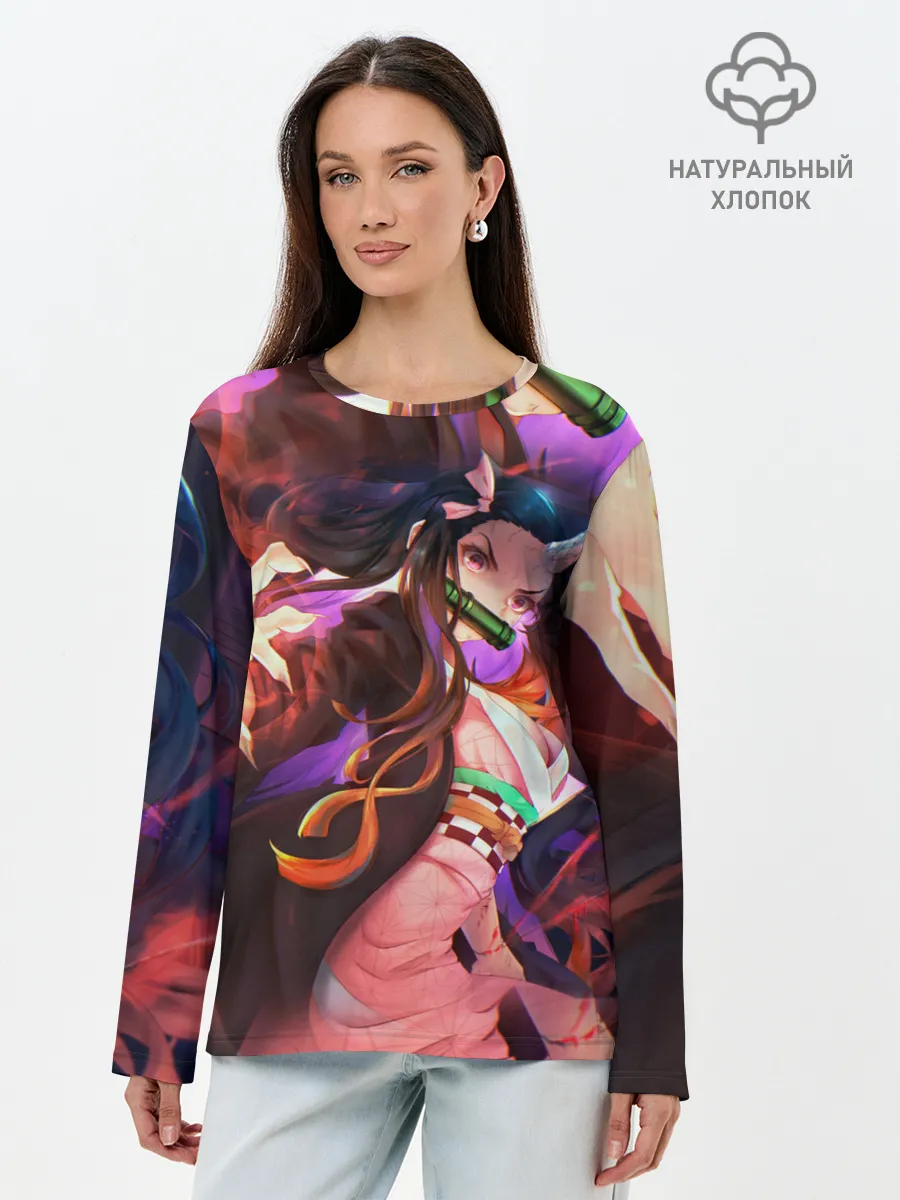 Лонгслив женский. Хлопок / Незуко рог