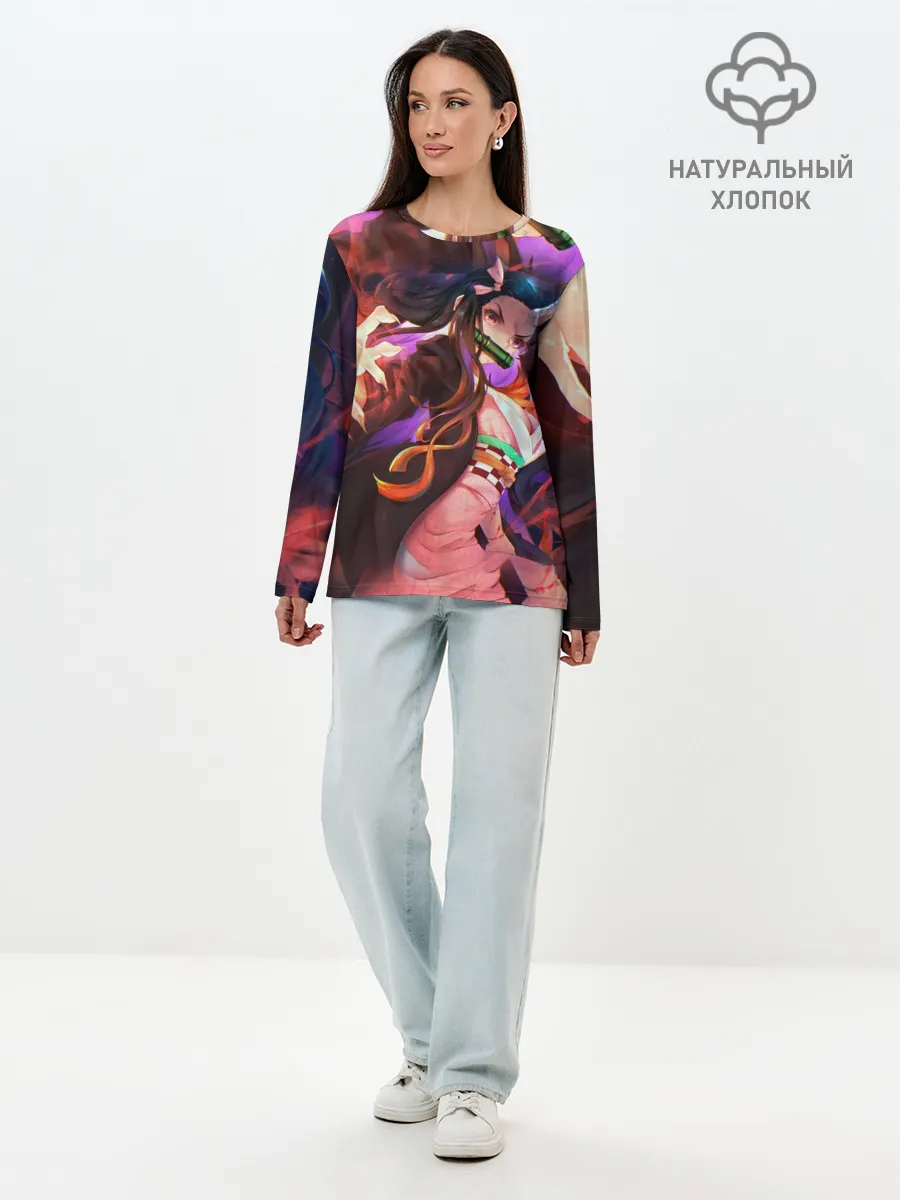 Лонгслив женский. Хлопок / Незуко рог