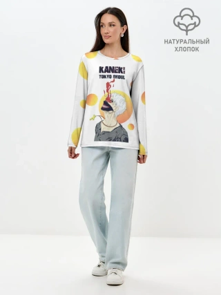 Лонгслив женский. Хлопок / Kaneki Ken желтые круги