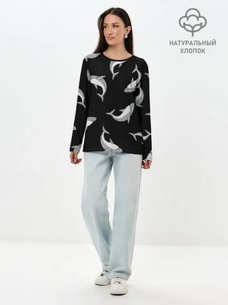 Лонгслив женский. Хлопок / Акулы