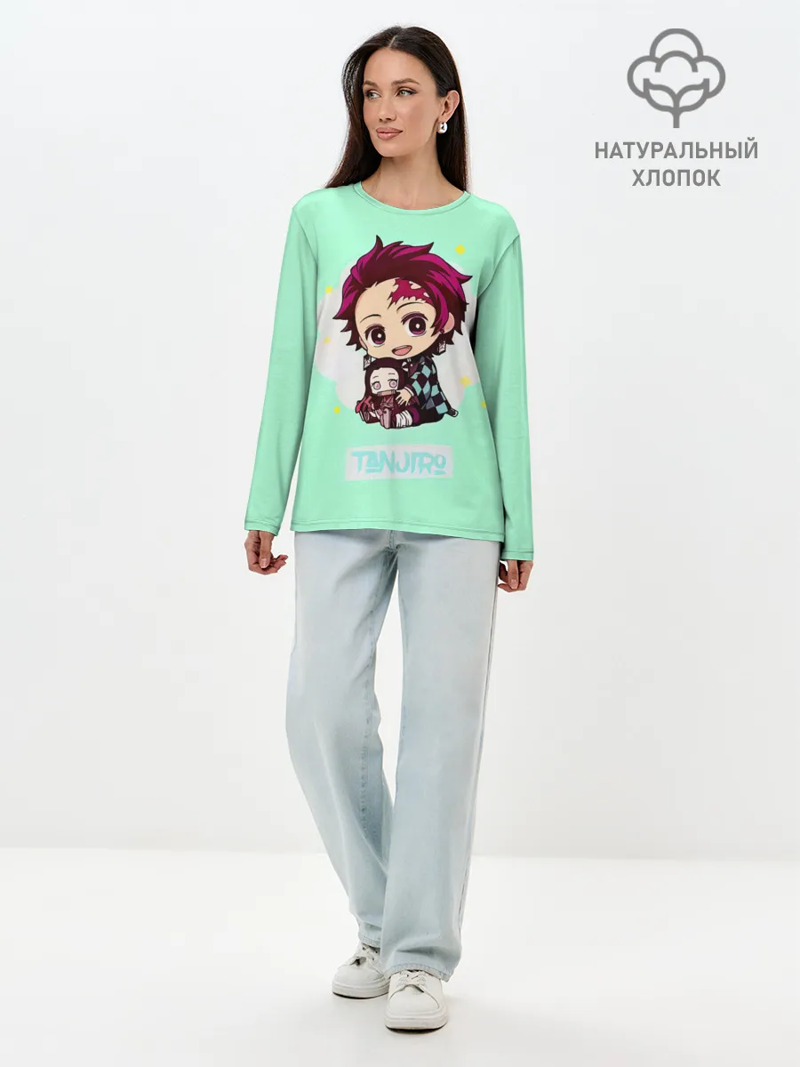 Лонгслив женский. Хлопок / Танджиро Клинок, рассекающий демонов