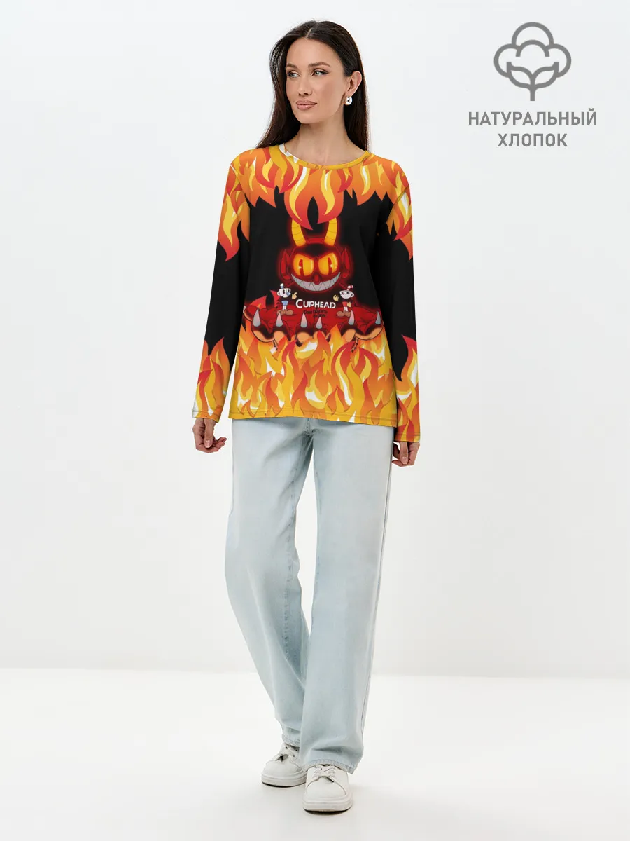 Лонгслив женский. Хлопок / CUPHEAD | DEVIL