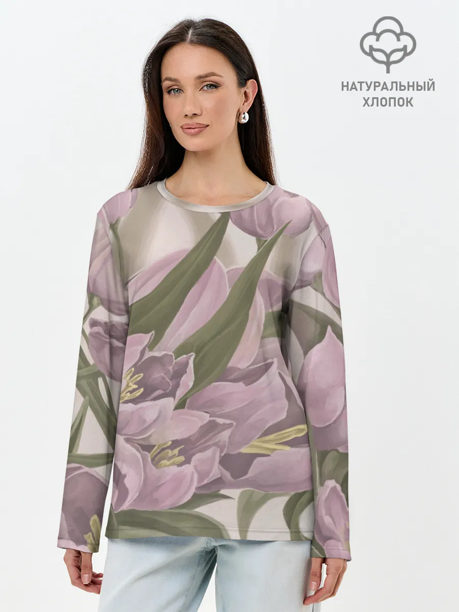 Лонгслив женский. Хлопок / Сахарный розовый