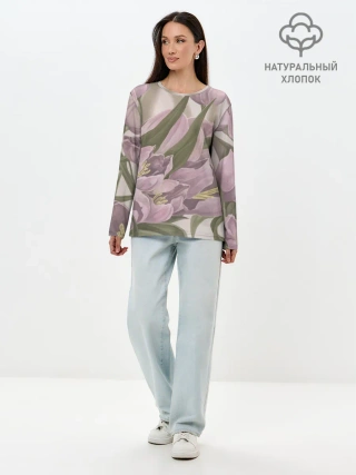 Лонгслив женский. Хлопок / Сахарный розовый