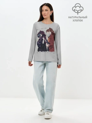 Лонгслив женский. Хлопок / Клинок, рассекающий демонов