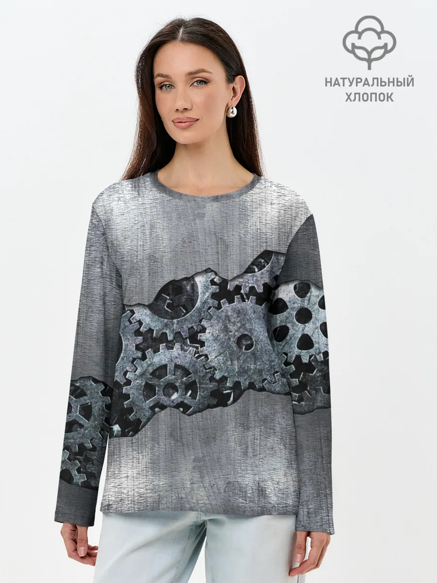 Лонгслив женский. Хлопок / Шестеренки