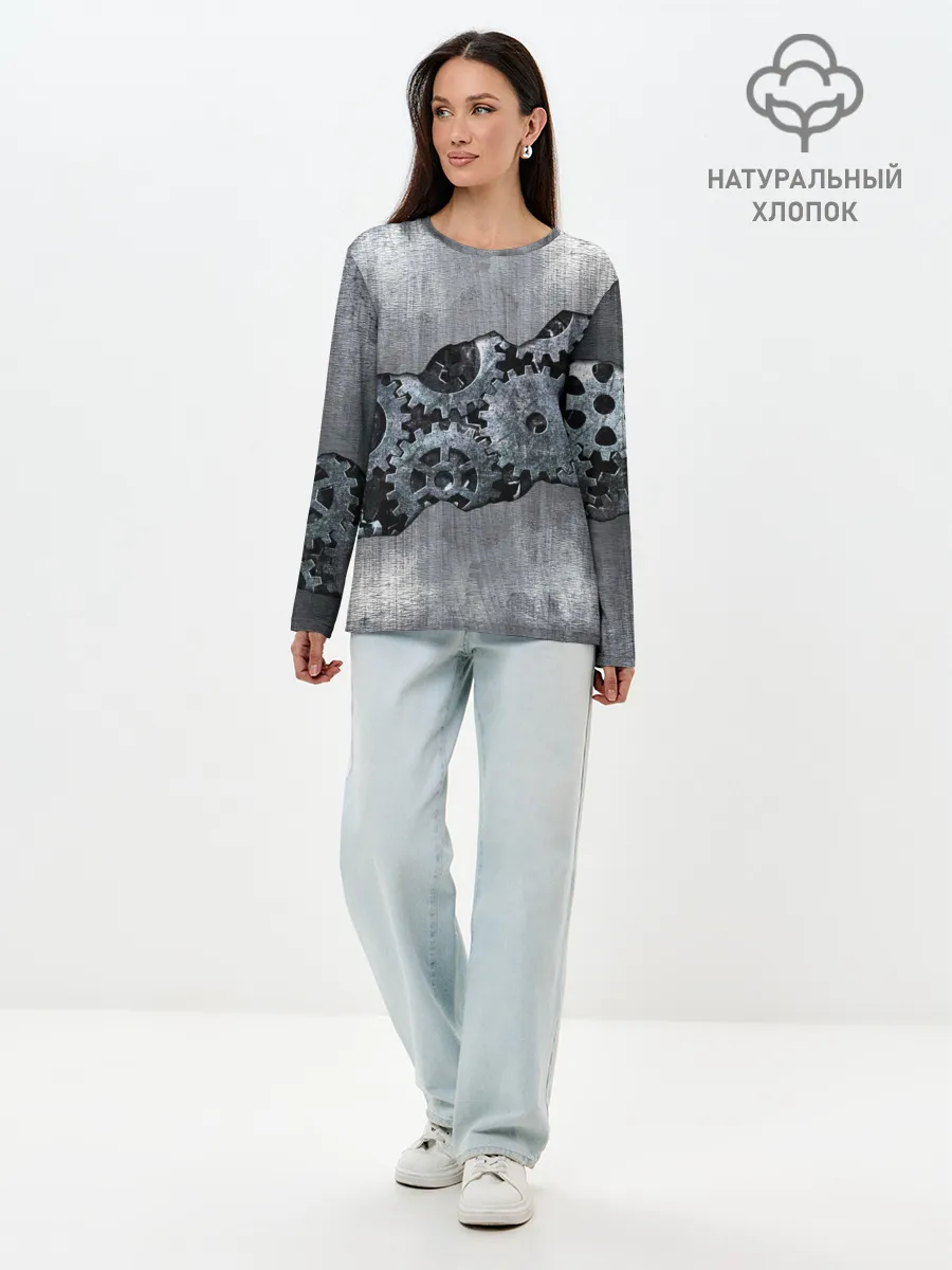 Лонгслив женский. Хлопок / Шестеренки