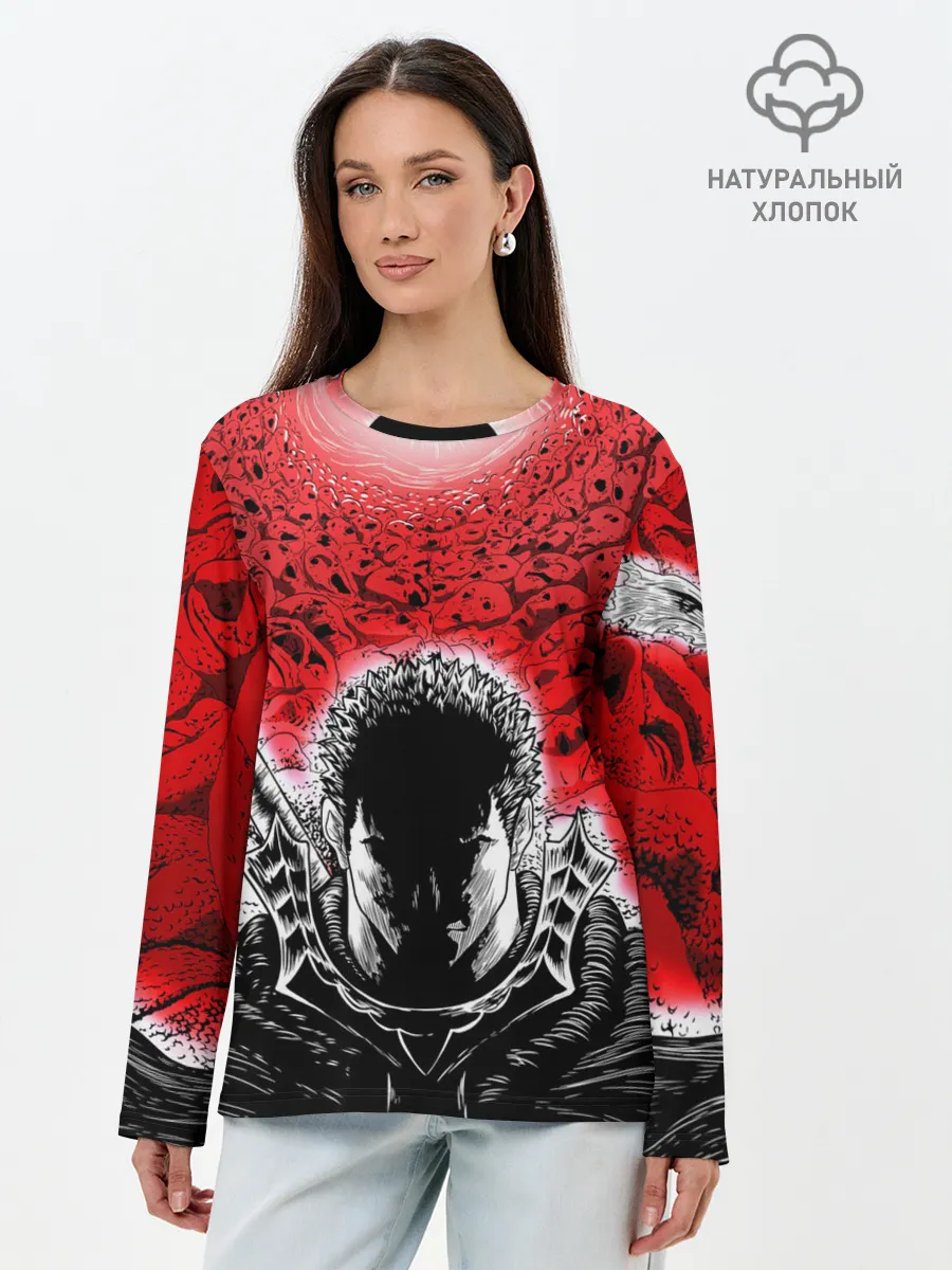 Лонгслив женский. Хлопок / Берсерк черное солнце