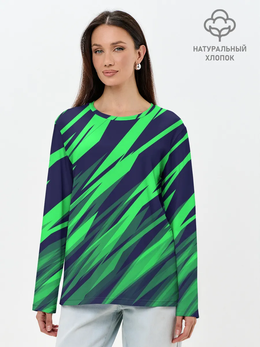 Лонгслив женский. Хлопок / Абстрактный дизайн ,,Зелень