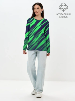 Лонгслив женский. Хлопок / Абстрактный дизайн ,,Зелень