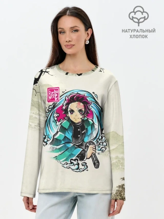 Лонгслив женский. Хлопок / Kamado Tanjiro зарисовка