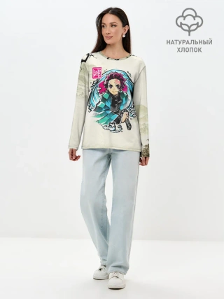 Лонгслив женский. Хлопок / Kamado Tanjiro зарисовка