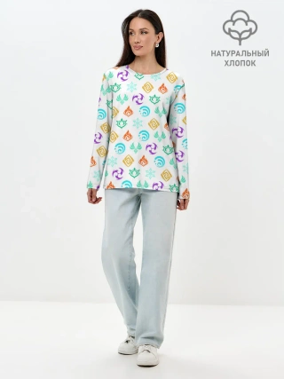 Лонгслив женский. Хлопок / GENSHIN IMPACT ЭМБЛЕМЫ