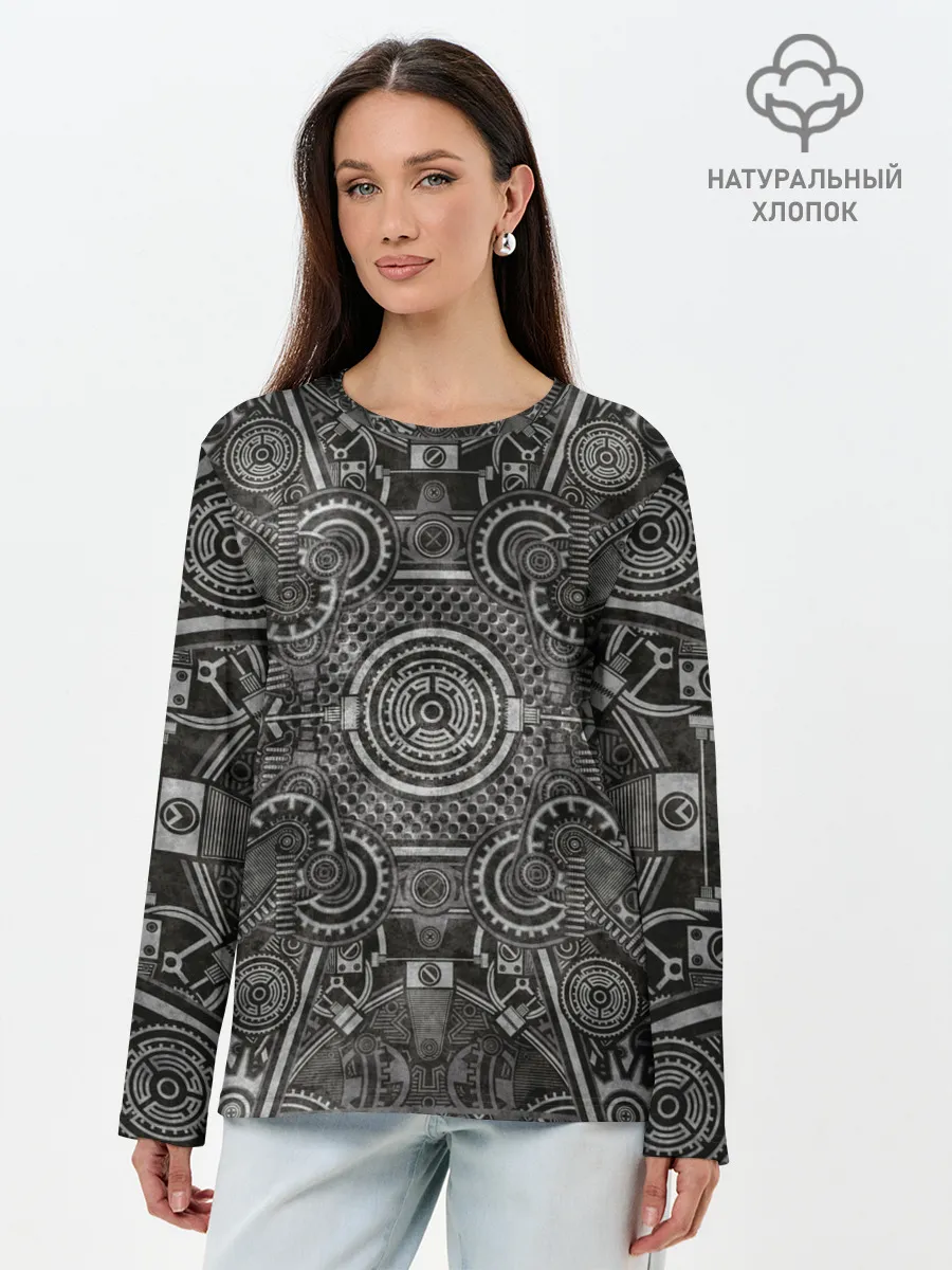 Лонгслив женский. Хлопок / Стимпанк Механизм