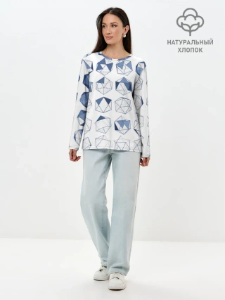 Лонгслив женский. Хлопок / Геометрические фигуры