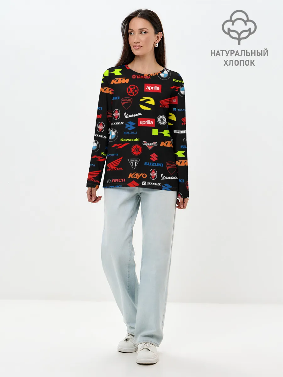 Лонгслив женский. Хлопок / Motorcycle pattern | Мото паттерн