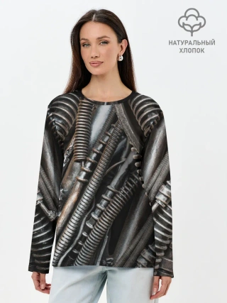 Лонгслив женский. Хлопок / СТИМПАНК | МЕХАНИЧЕСКИЕ ЧАСТИ