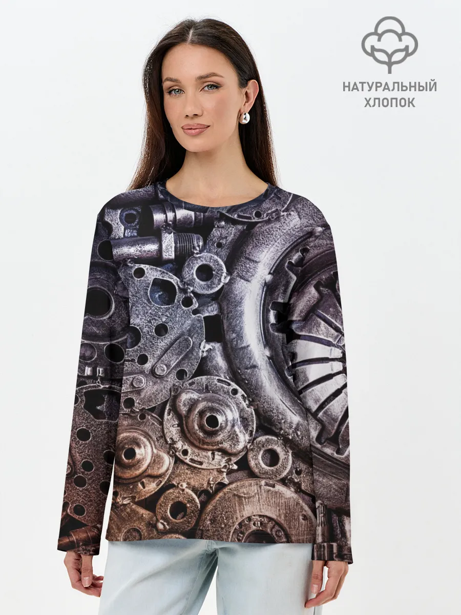 Лонгслив женский. Хлопок / СТИМПАНК | МЕТАЛ