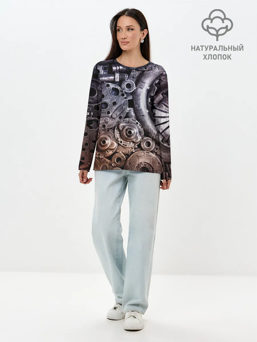 Лонгслив женский. Хлопок / СТИМПАНК | МЕТАЛ