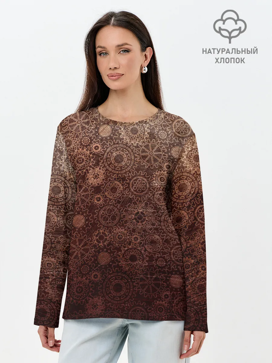 Лонгслив женский. Хлопок / Шестеренки