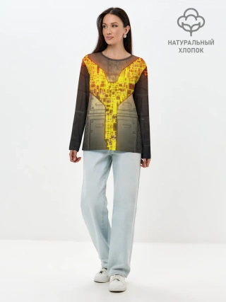 Лонгслив женский. Хлопок / Неоновая внутренность 3D